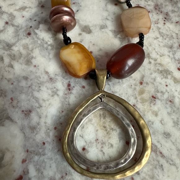 Retired SILPADA Hammered Sterling Silver Brass Shell Stone Mixed Bead Necklace - Picture 4 of 8